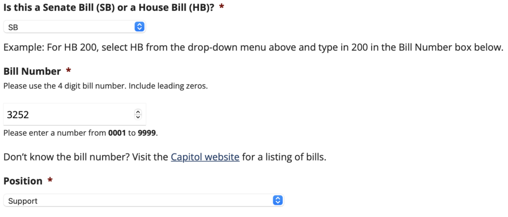 Screenshot
Is this a Senate Bill (SB) or a House Bill (HB)?
SB
Bill Number
3252
Position
Support